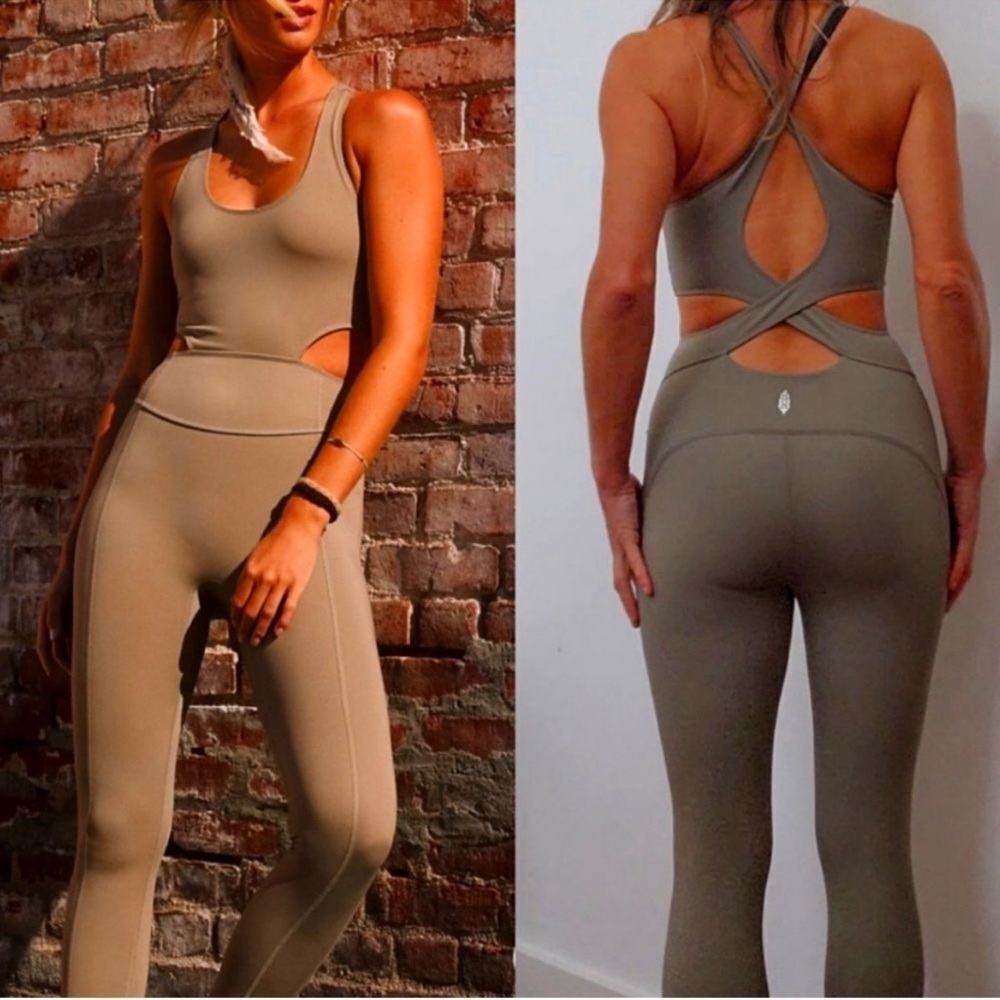 FREE PEOPLE Teal Cross-Back Athletic onesie
